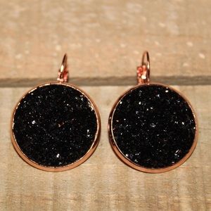Black & Rose Gold 25mm Druzy Earrings